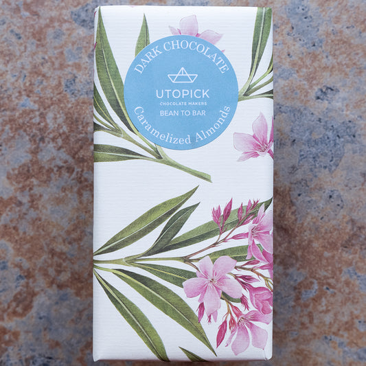 Utopick Caramelized Marcona Almonds 70% Dark Chocolate Bar