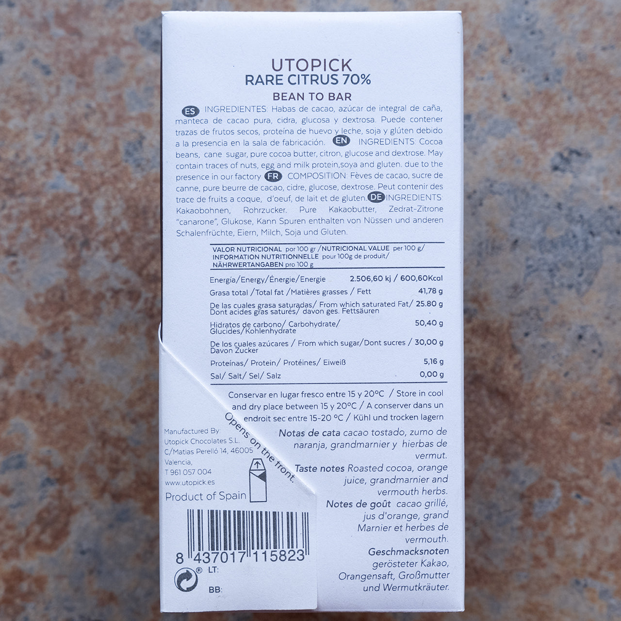 Utopick Rare Citrus Citron 70-Percent Dark Chocolate Bar