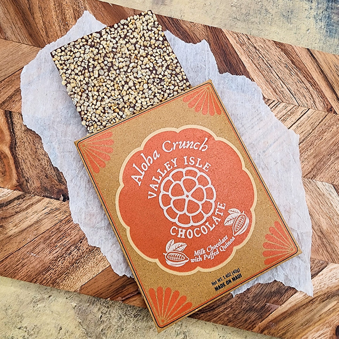 Valley Isle Aloha Crunch Milk Chocolate Bar with Puffed Quinoa