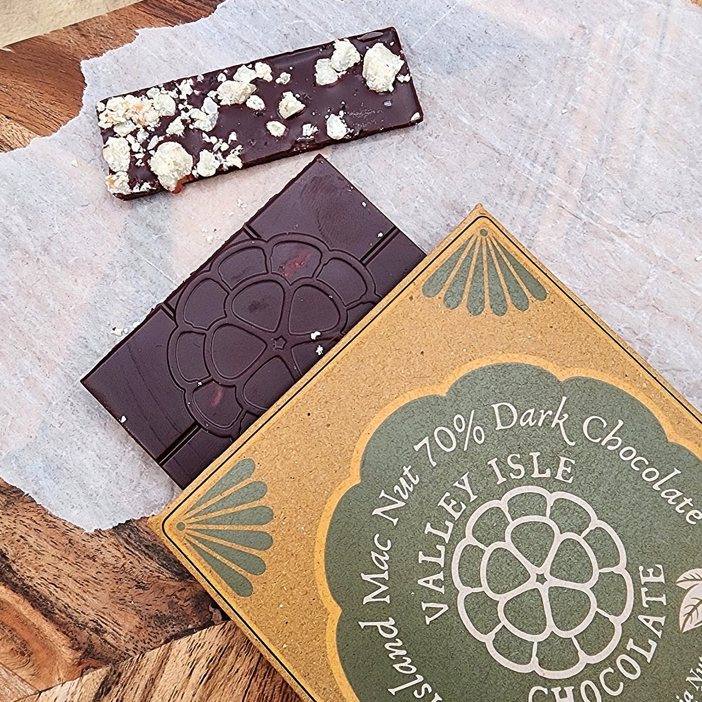 Valley Isle 70% Dark Chocolate Bar with Hawaiian Macadamia Nuts