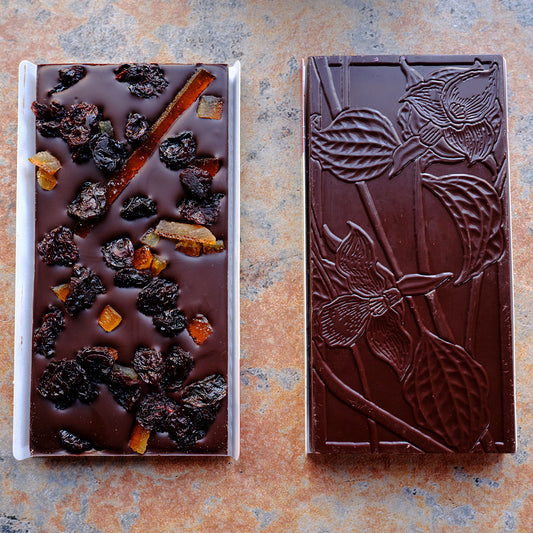 Wildwood Orange with Cherries 70-Percent Dark Chocolate Bar
