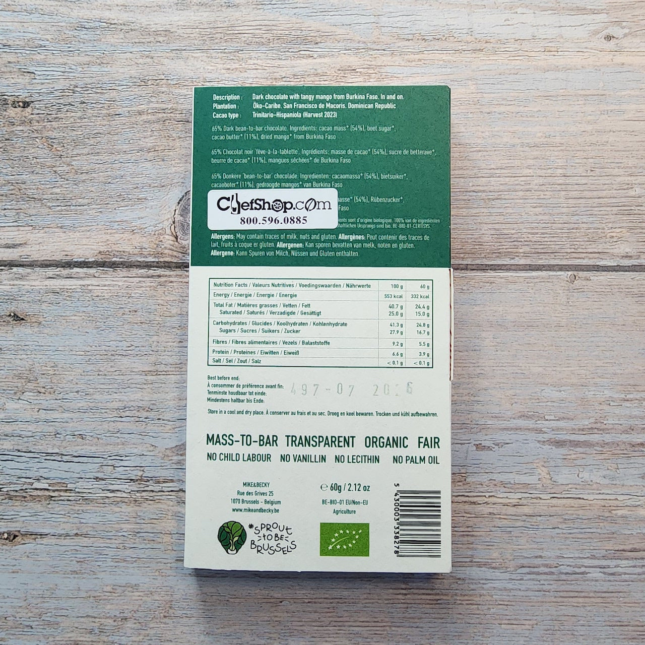 MIKE & BECKY Organic 65-Percent Juicy Mango Puree Dark Chocolate Bar