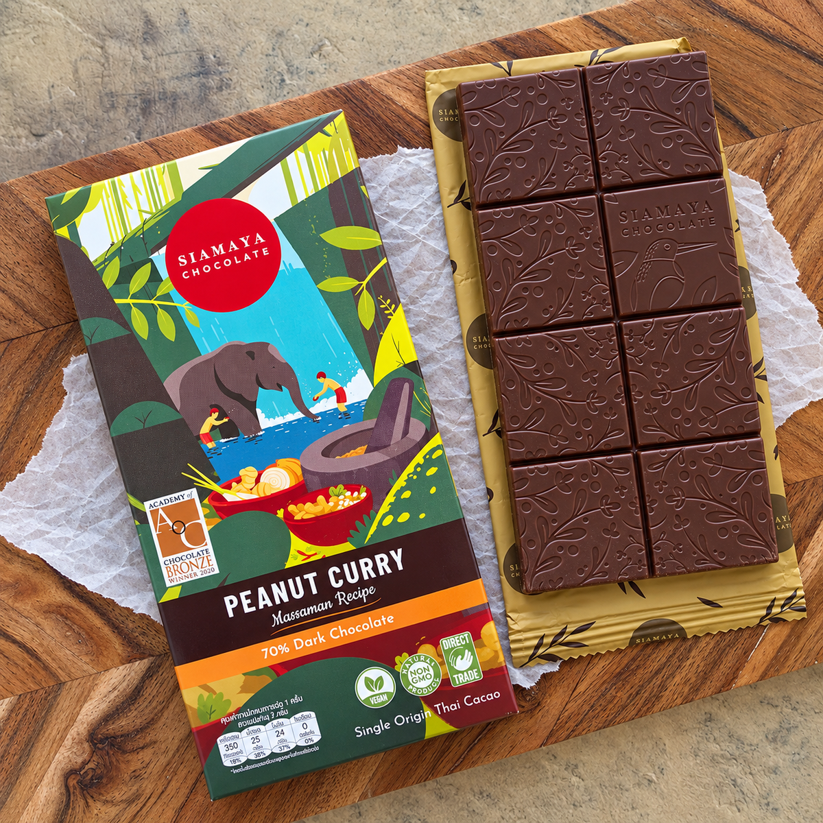 Siamaya Thai Peanut Curry 70% Dark Chocolate Bar